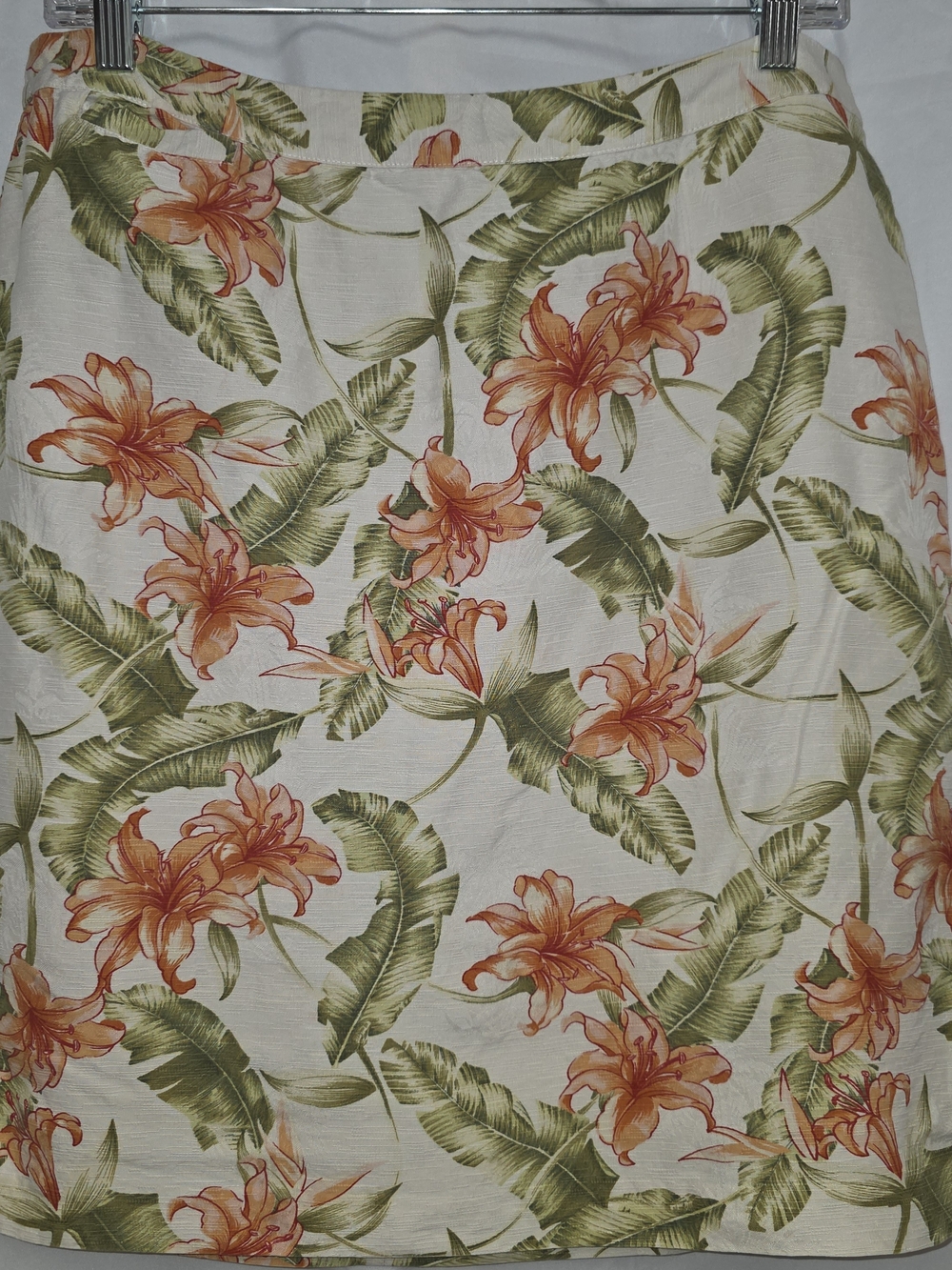 Tropical Floral Skirt with Orange Lily Print 100% Silk Vintage
